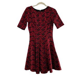 Danny & Nicole Red & Black Fit & Flare Dress 6 Short Sleeve Jacquard Whimsigoth